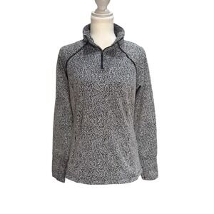 Avia Womens Pullover Size Small Quarter Zip Space Dye Black White Long Sleeve